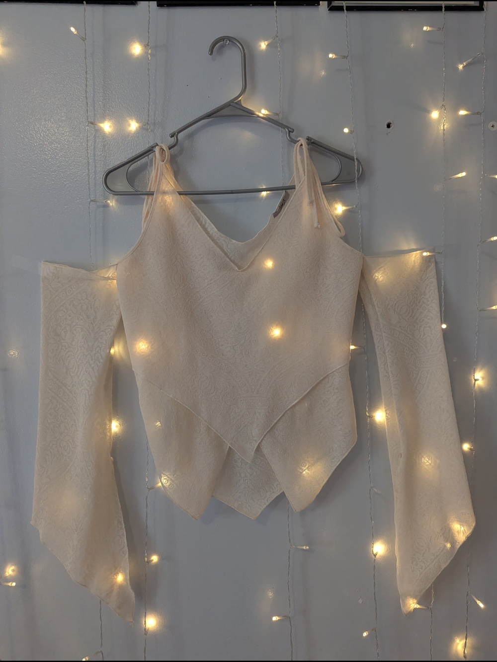 Luxe Pale Cream Textured Off-Shoulder Top